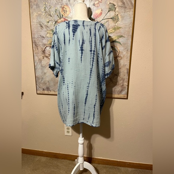 Sz L J. Jill Light Blue Tie-Dye Tunic Shirt Boho - Picture 15 of 16